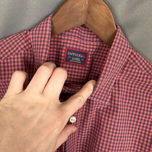 UNTUCKit Mens XL Red Blue Gingham Cotton Long Sleeve Button Down Shirt